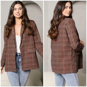 PEACH LOVE CALIFORNIA Vintage Chic Plaid Oversized Blazer
